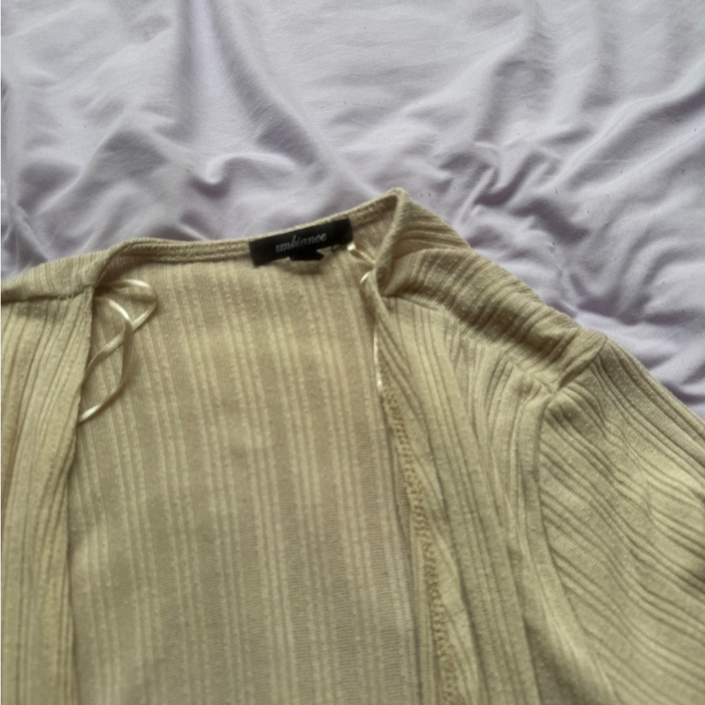 Cream Ribbed Cardigan Sweater - Picture 2 of 2